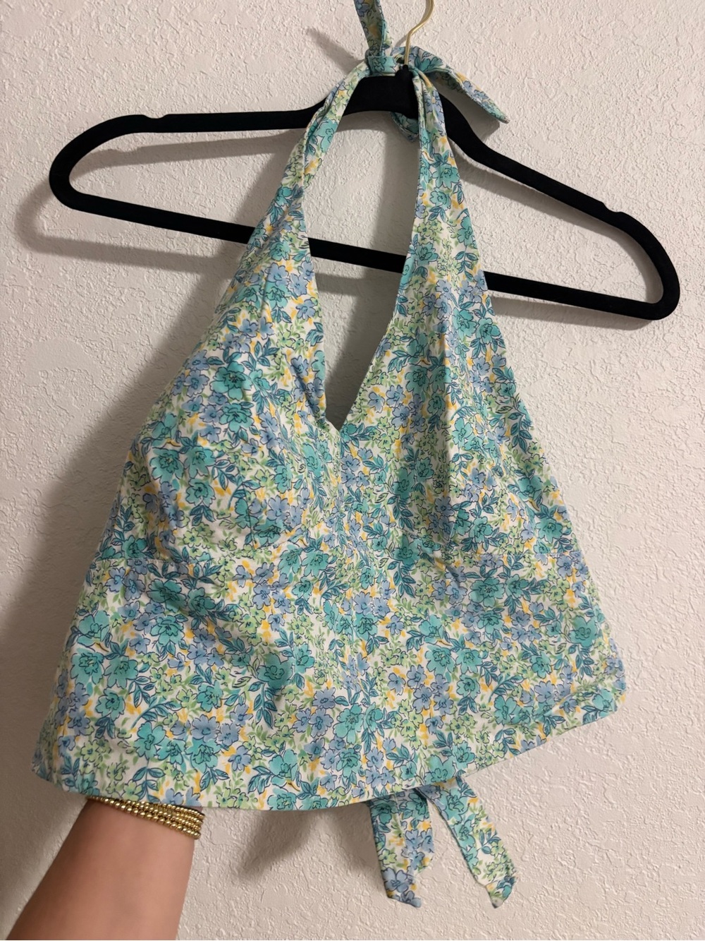 American Eagle Outfitters Floral Halter Crop Top in Aqua, Yellow, White